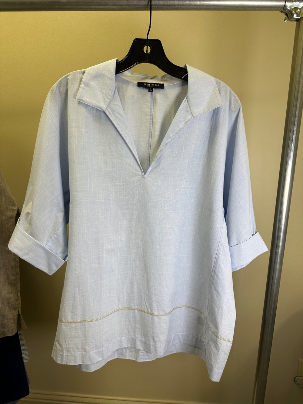 Lafayette 148 New York Light Blue Cotton Notch-V Tunic